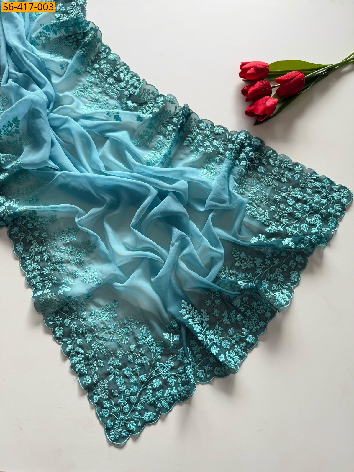 Sky Blue Fancy Soft Georgette Saree