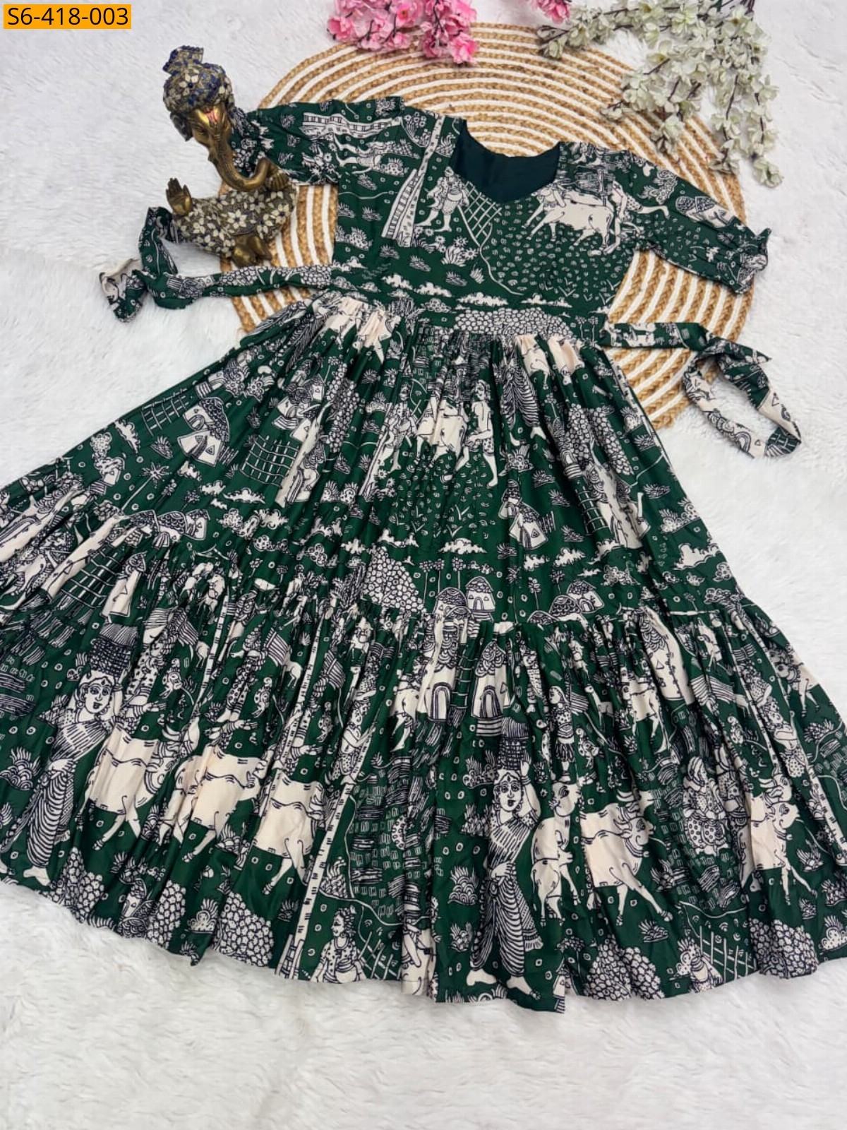 Green Fancy Muslin Cotton Kalamkari Maxi