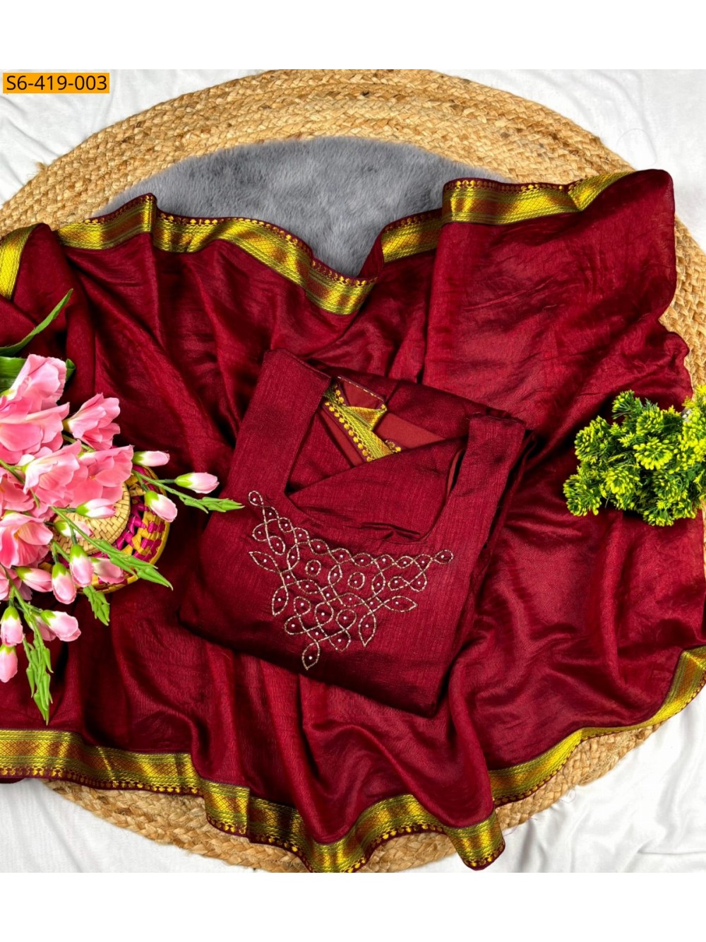 Fancy Blooming Vichitra Silk Maxi with Duppata