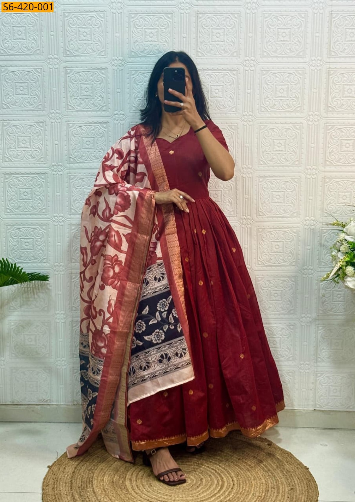 Maroon Fancy Soft Silk Gown with Duppata