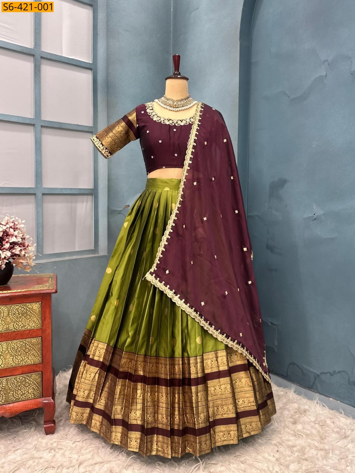 Green Fancy Kanjivaram Silk Lehenga
