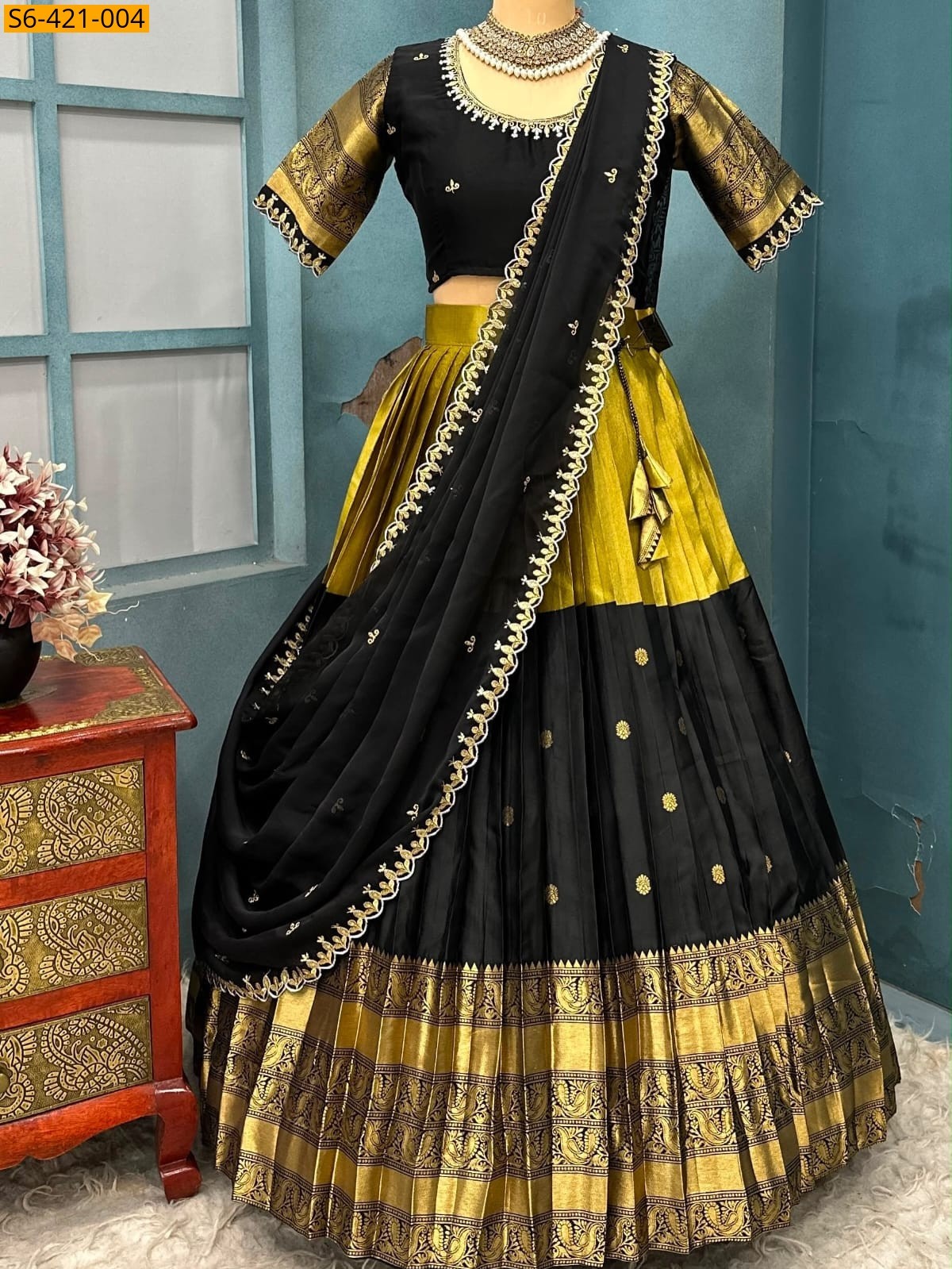 Yellow Fancy Kanjivaram Silk Lehenga