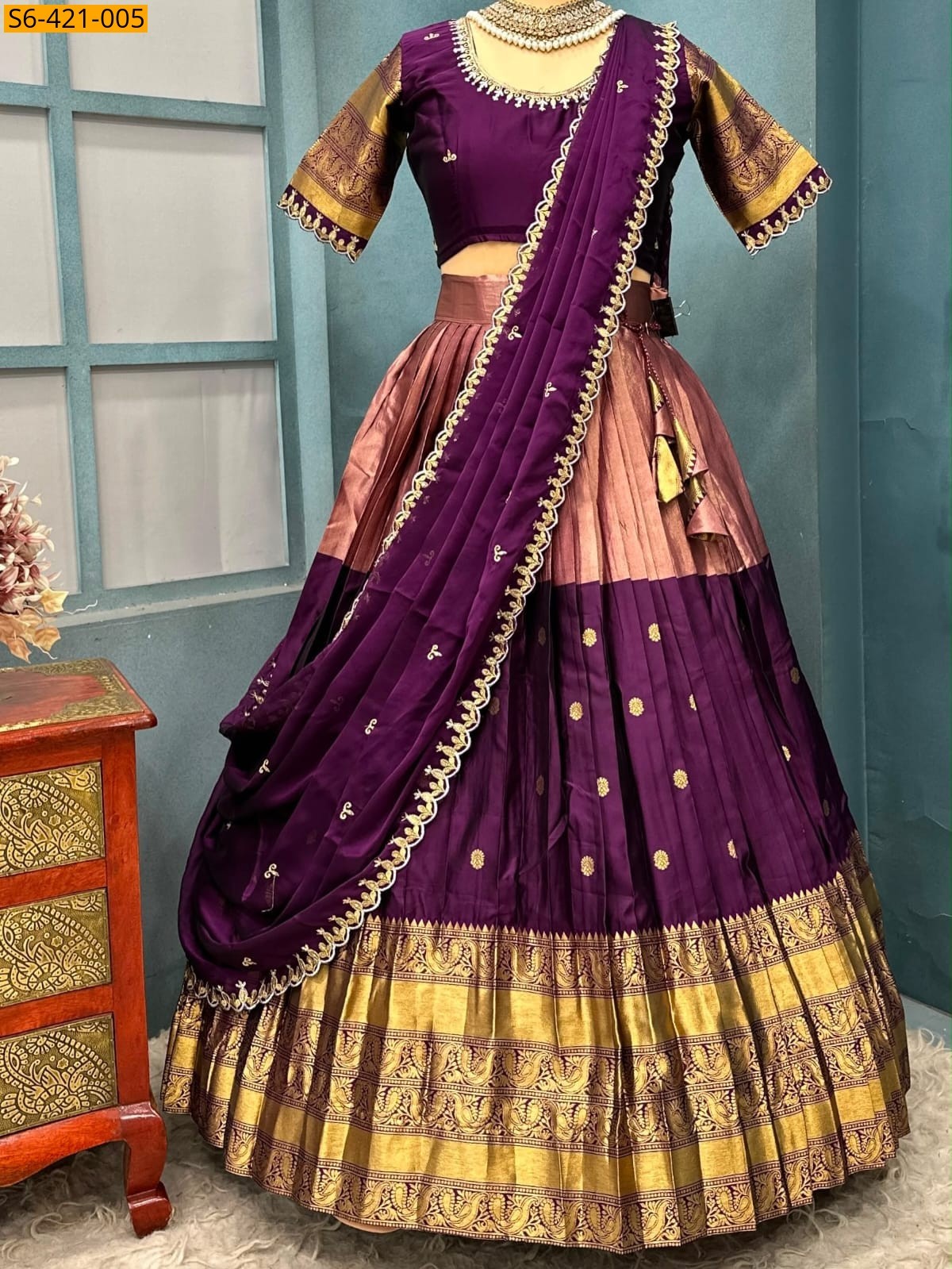 Pink Fancy Kanjivaram Silk Lehenga