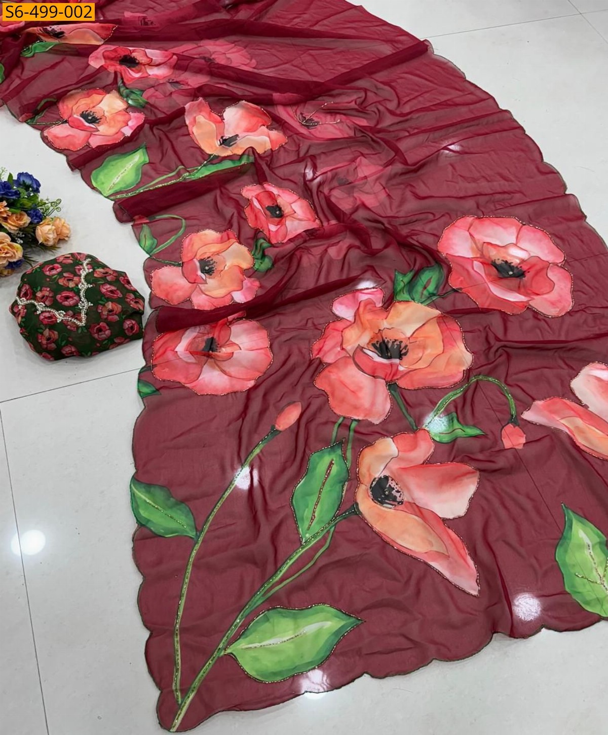 Maroon Fancy Soft and smooth Chiffon Saree