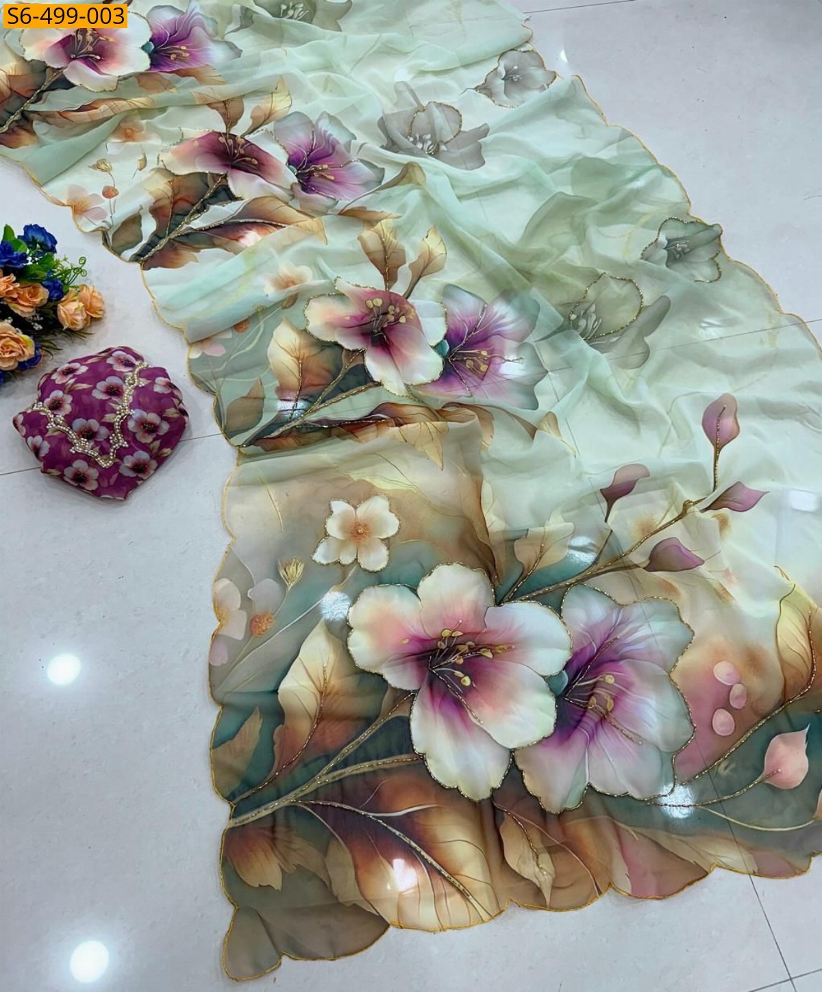 Parrot Green Fancy Soft and smooth Chiffon Saree