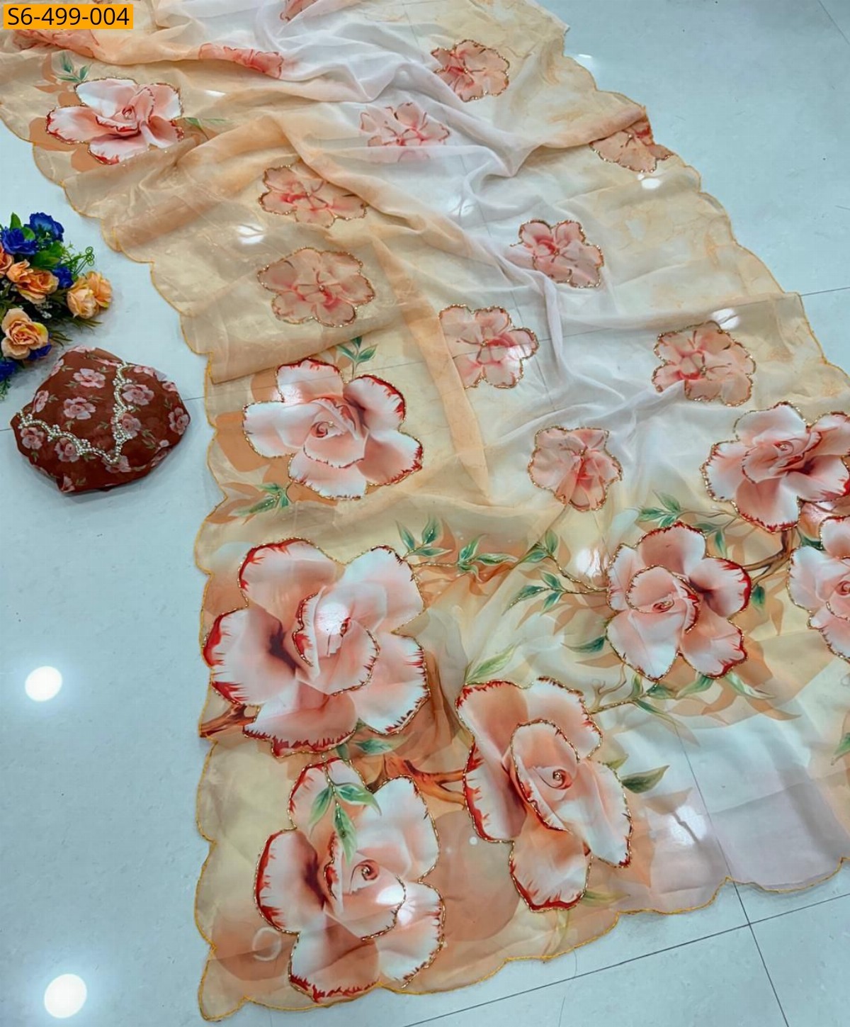 Orange Fancy Soft and smooth Chiffon Saree