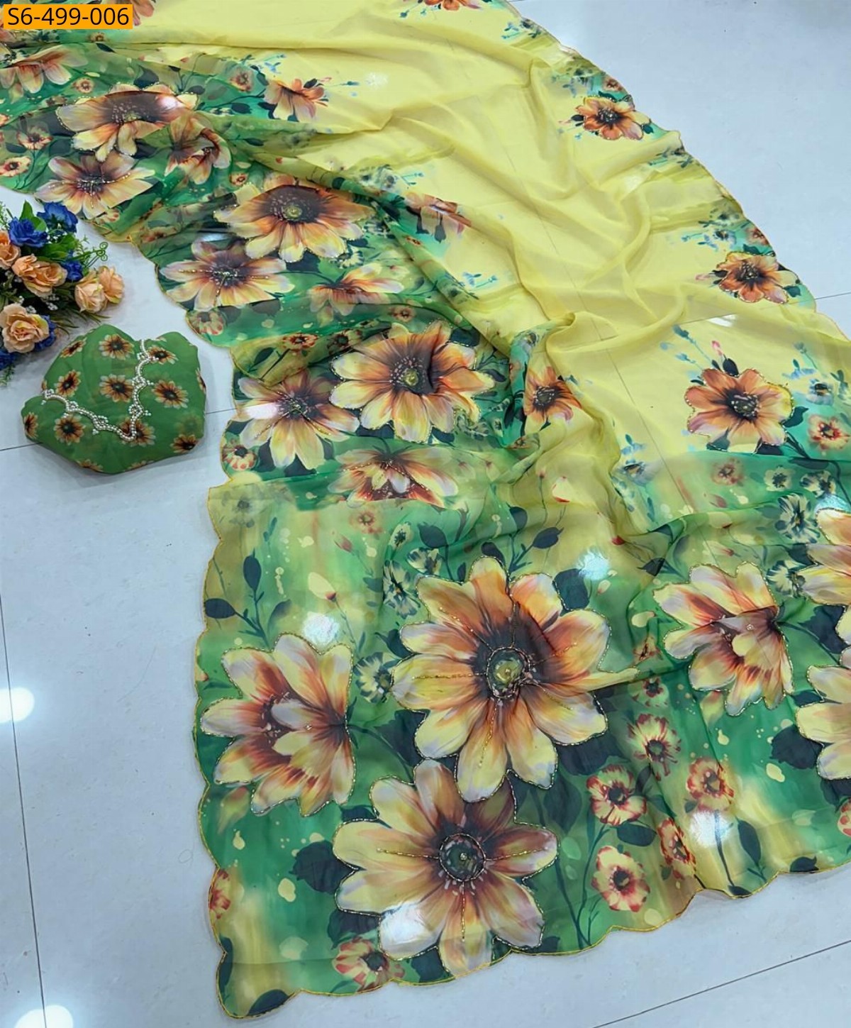 Yellow Fancy Soft and smooth Chiffon Saree
