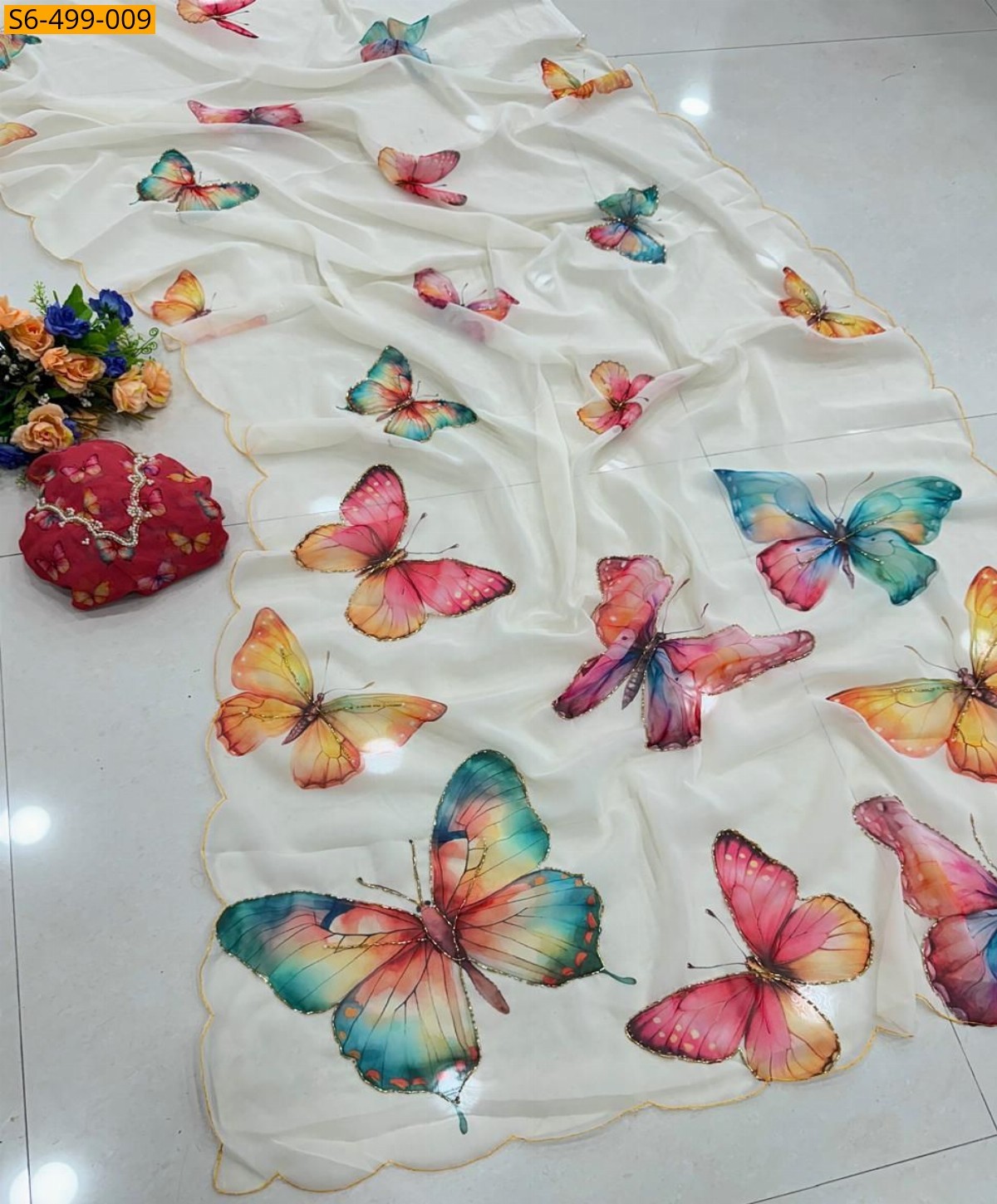 White Fancy Soft and smooth Chiffon Saree