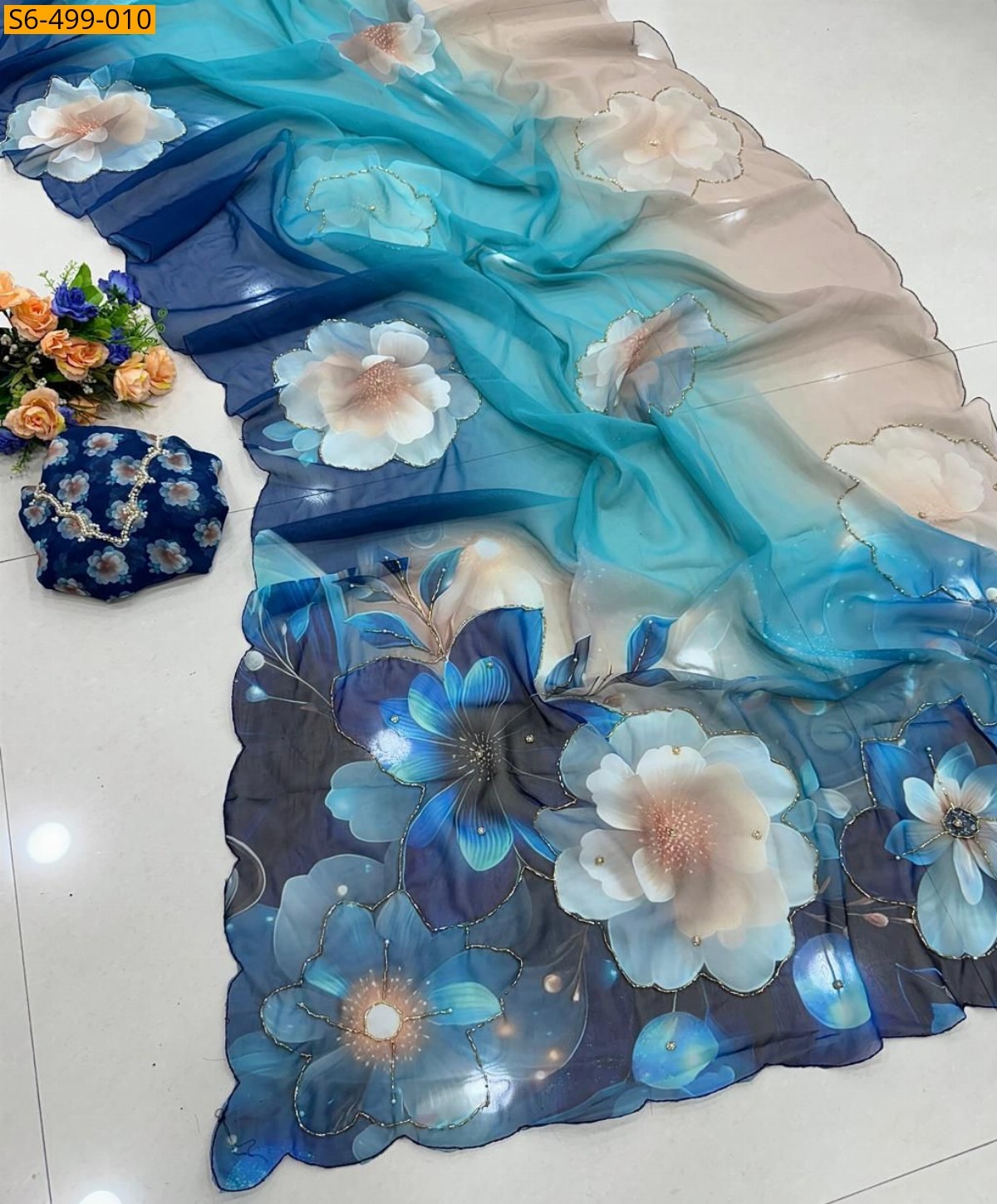 Blue Fancy Soft and smooth Chiffon Saree