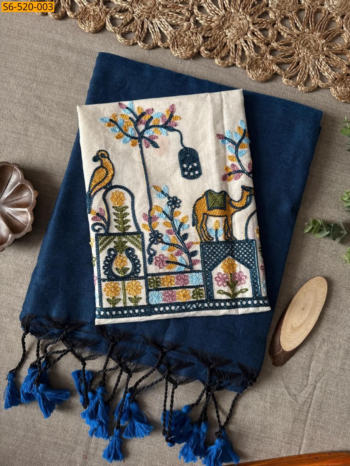 Navy Blue Khadi Cotton Saree