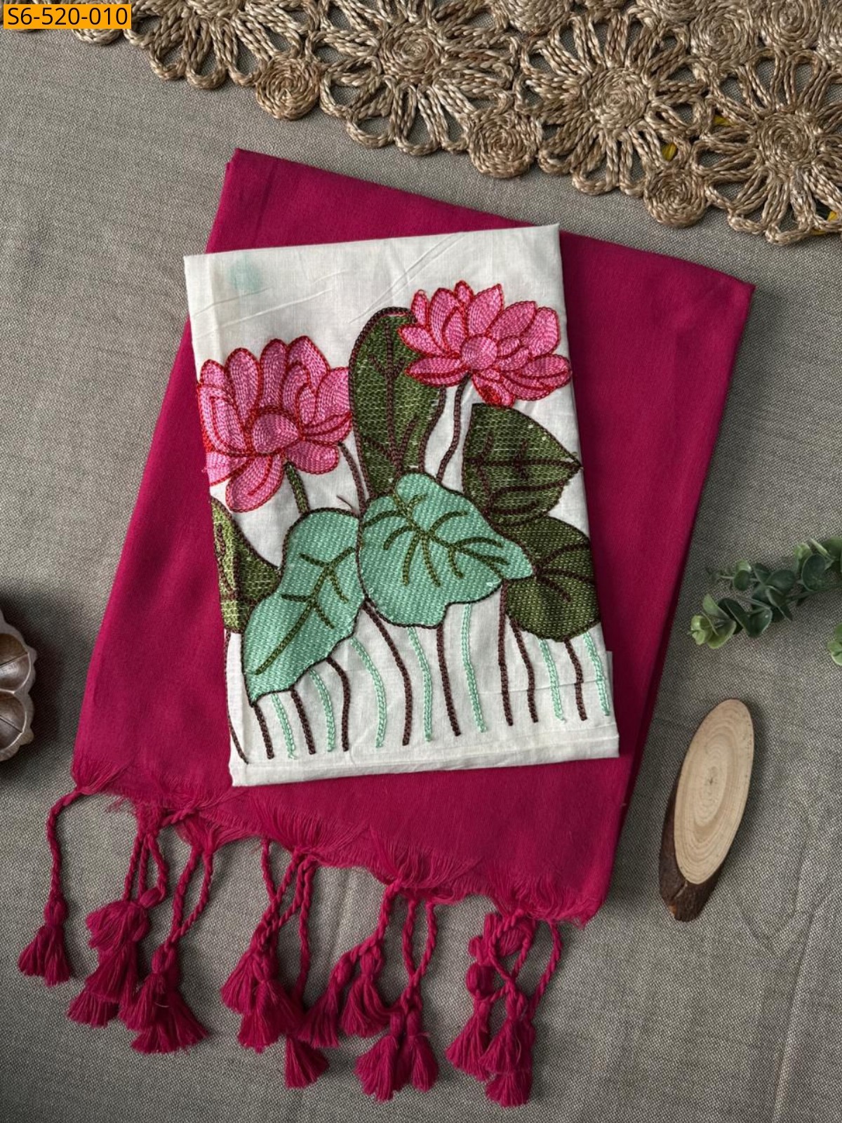 Dark Pink Khadi Cotton Saree