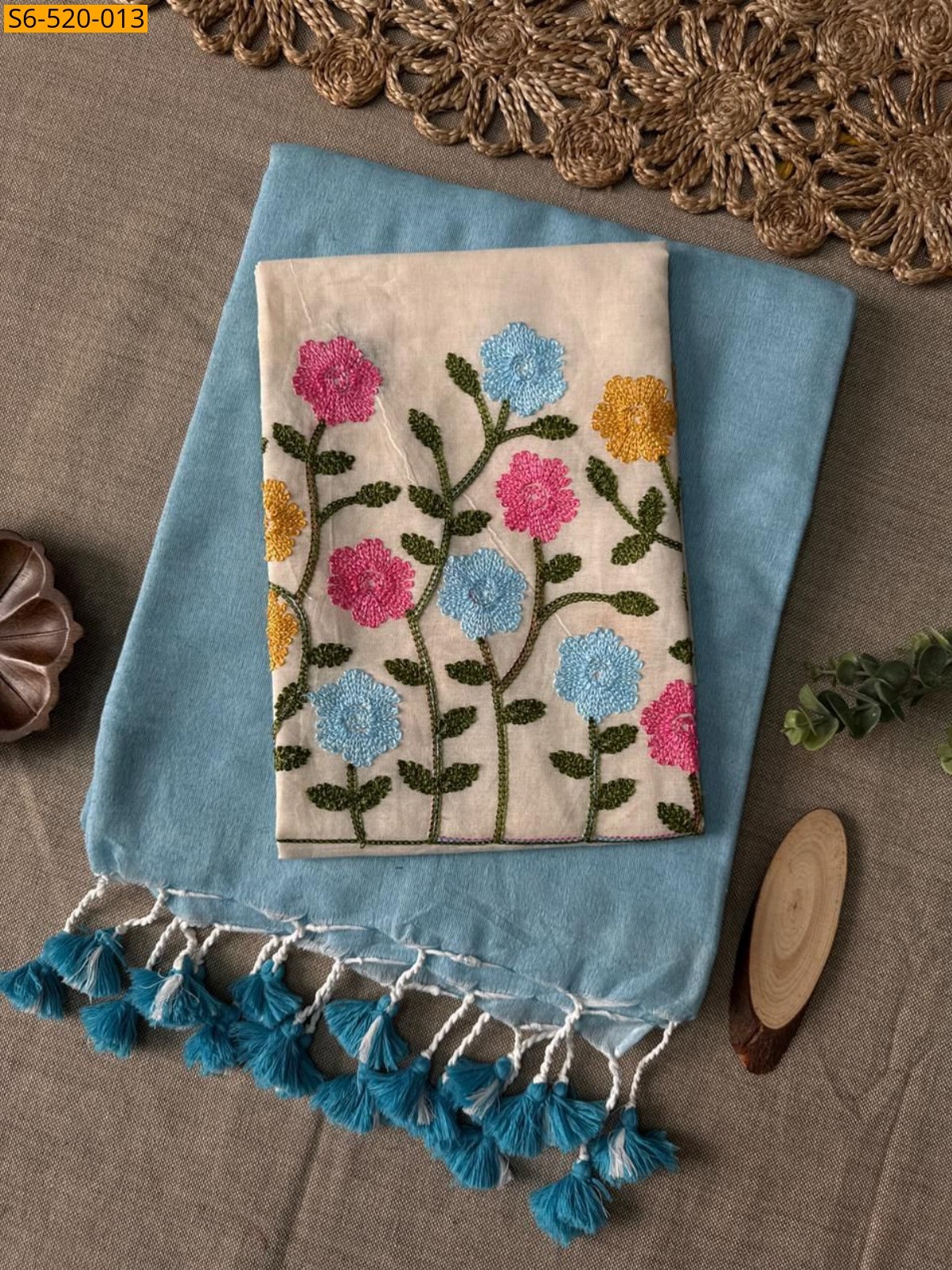 Blue Khadi Cotton Saree