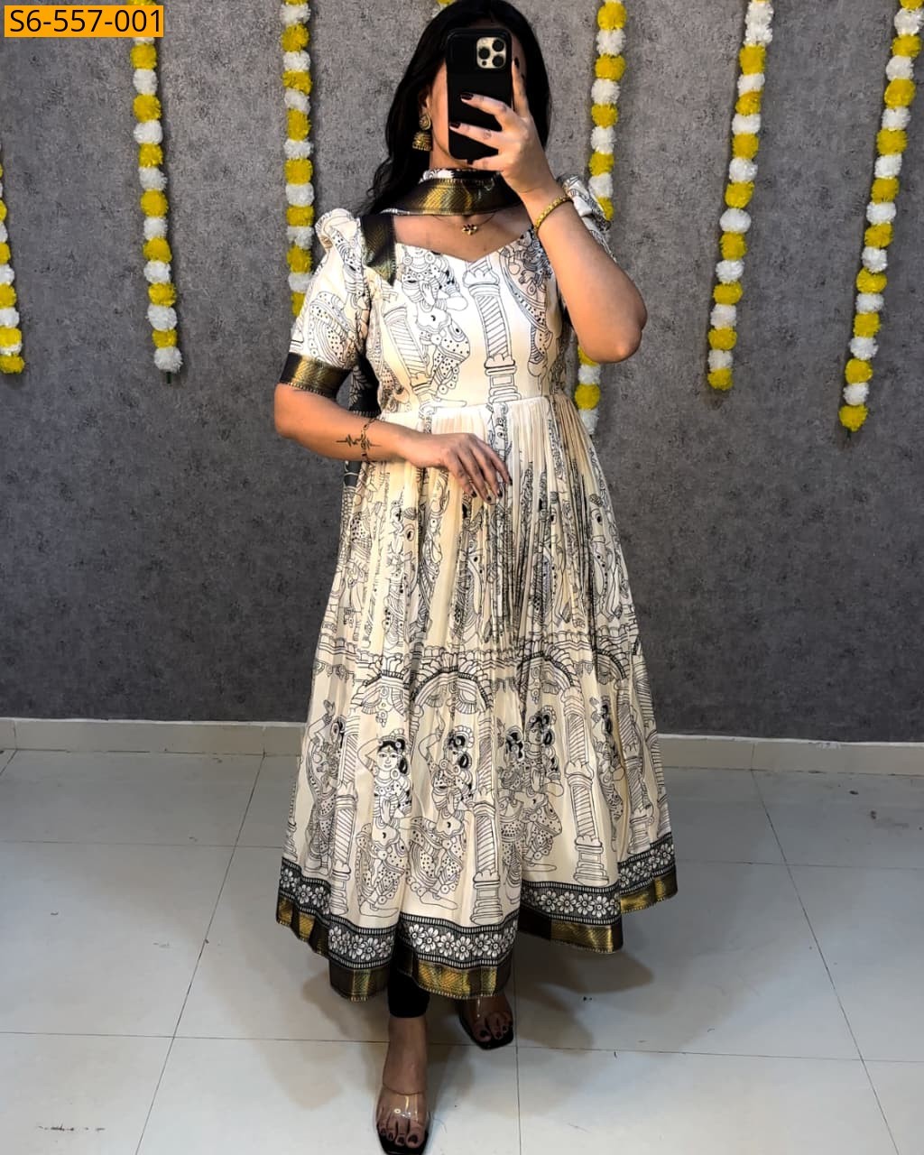 Half White Celebrity inspired kalamkari anarkali