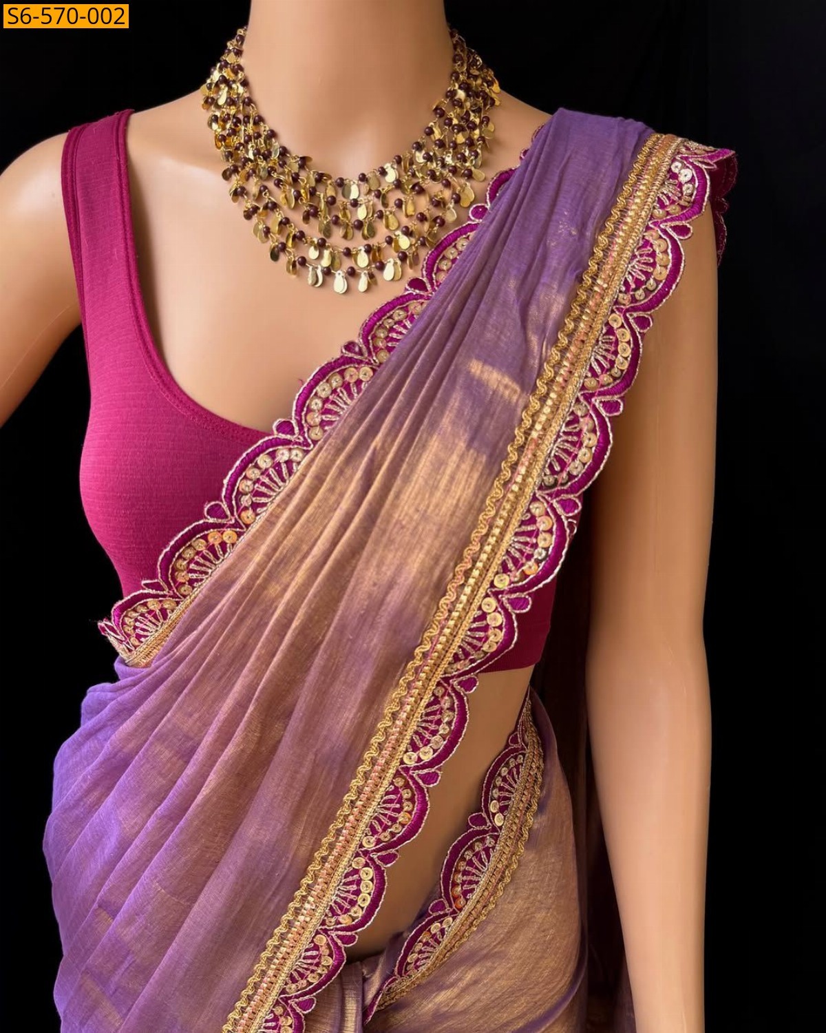 Lavendar Fancy Cotton Tissue silk saree