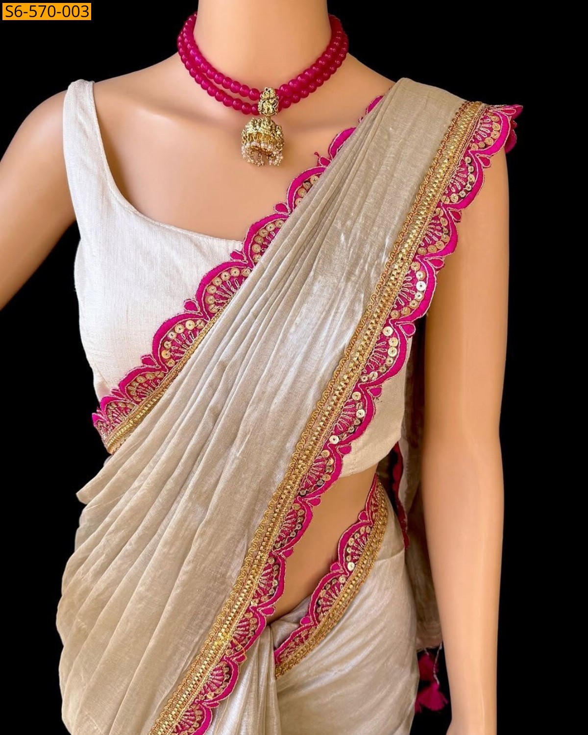 Half White Fancy Cotton Tissue silk saree