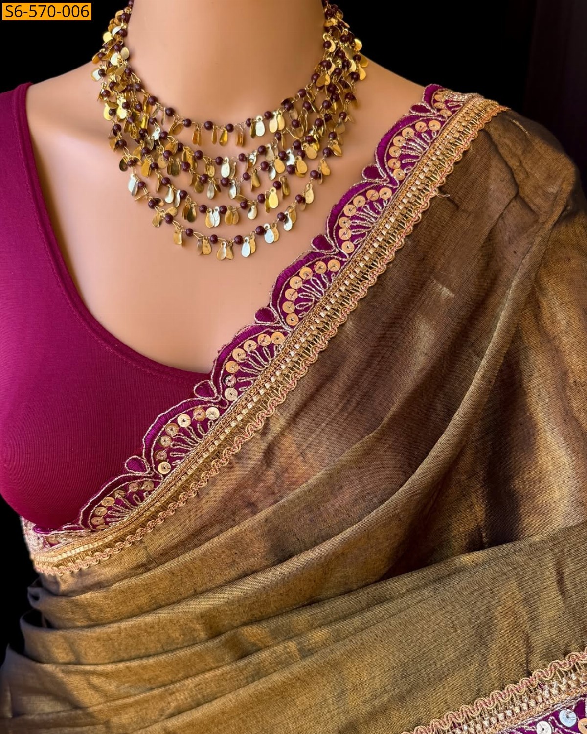 Brown Fancy Cotton Tissue silk saree