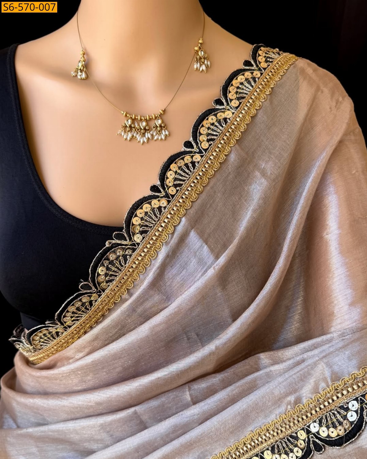 Half White Fancy Cotton Tissue silk saree