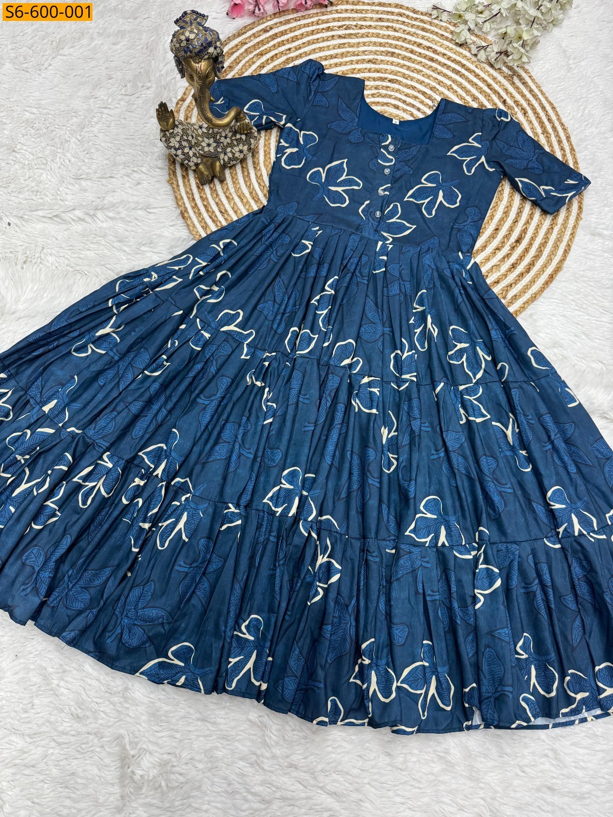 Blue Fancy Muslin Cotton Kurti