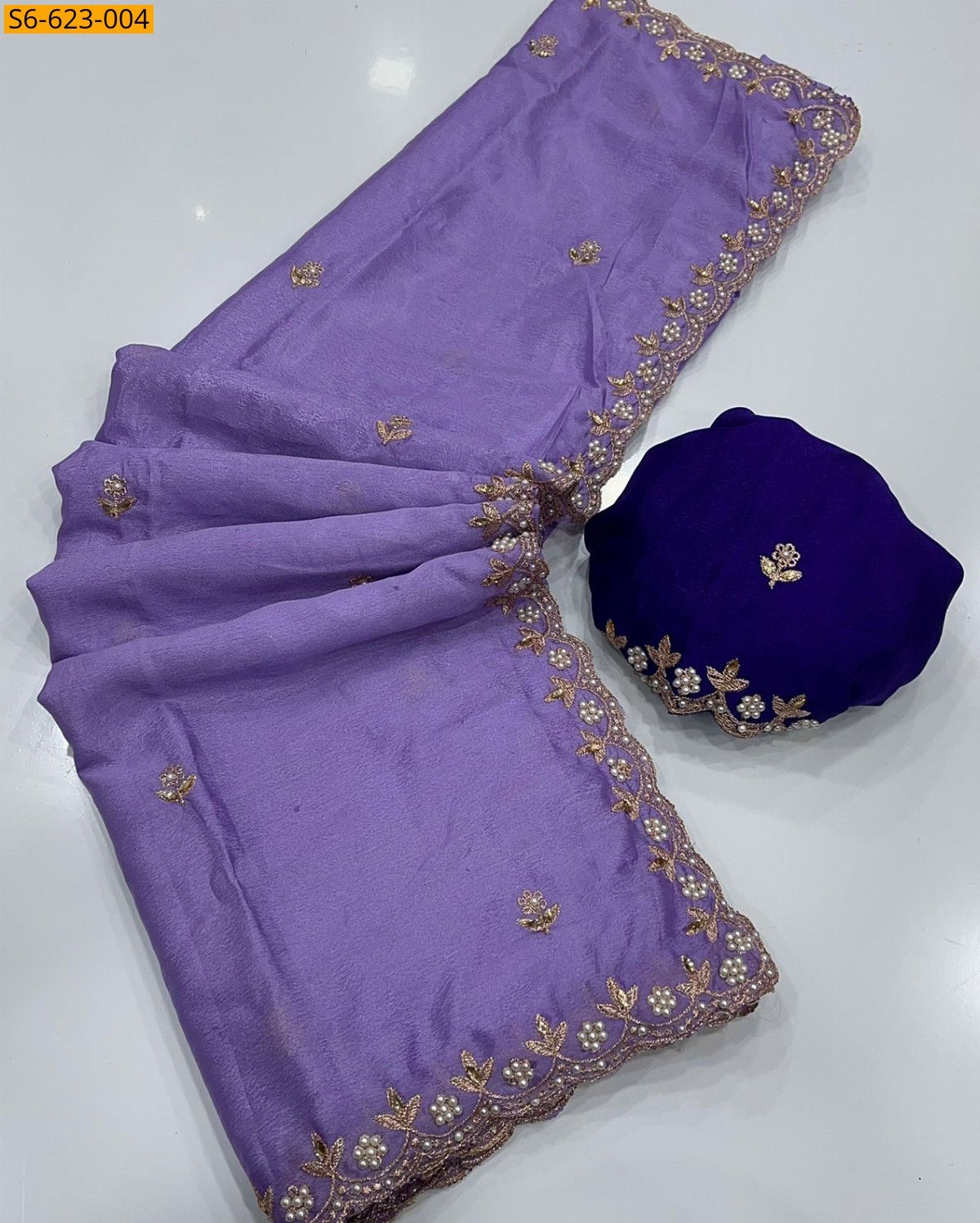 Violet Chinon handwork Saree