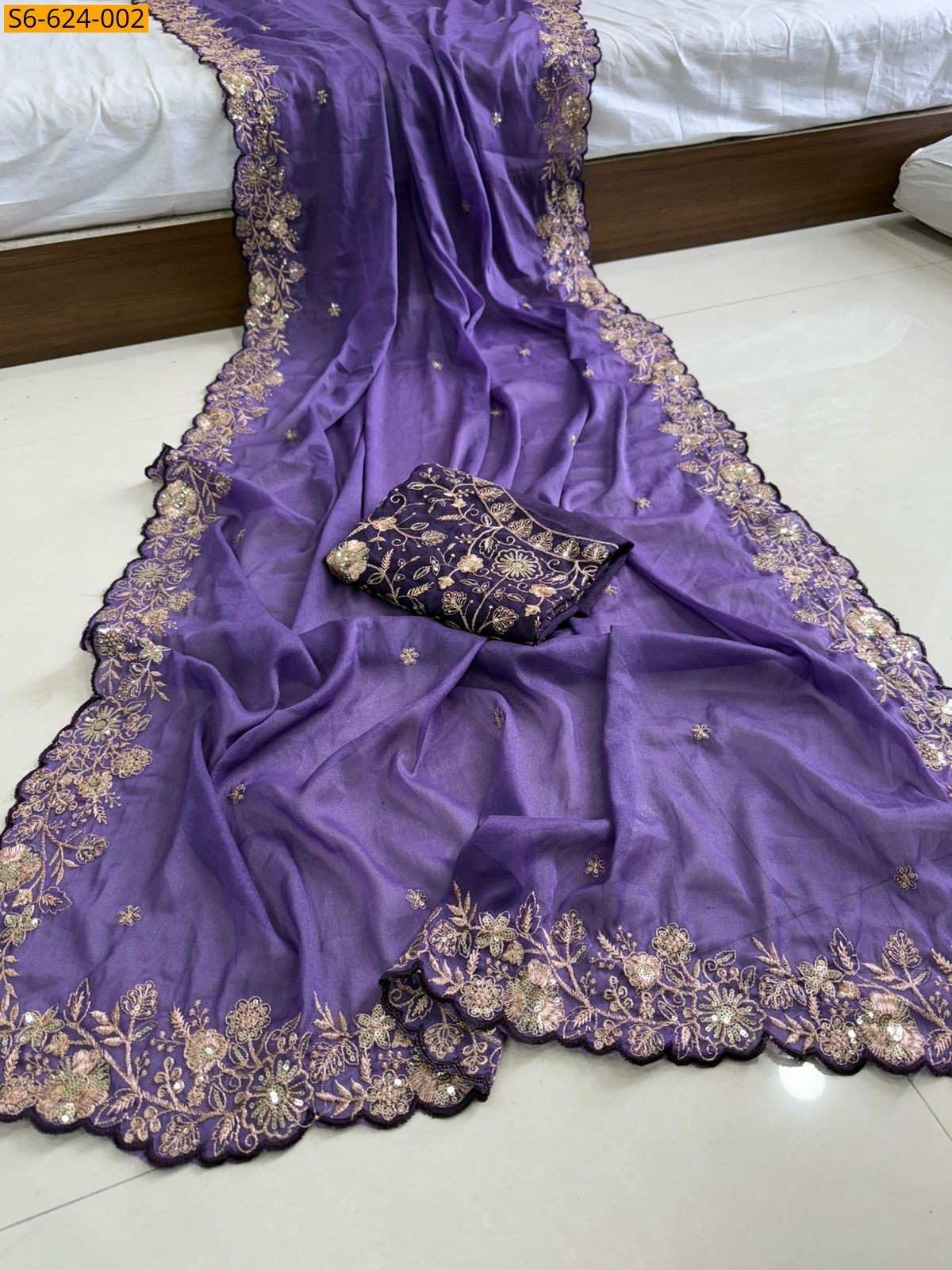 Violet Star Georgette Embroidery saree