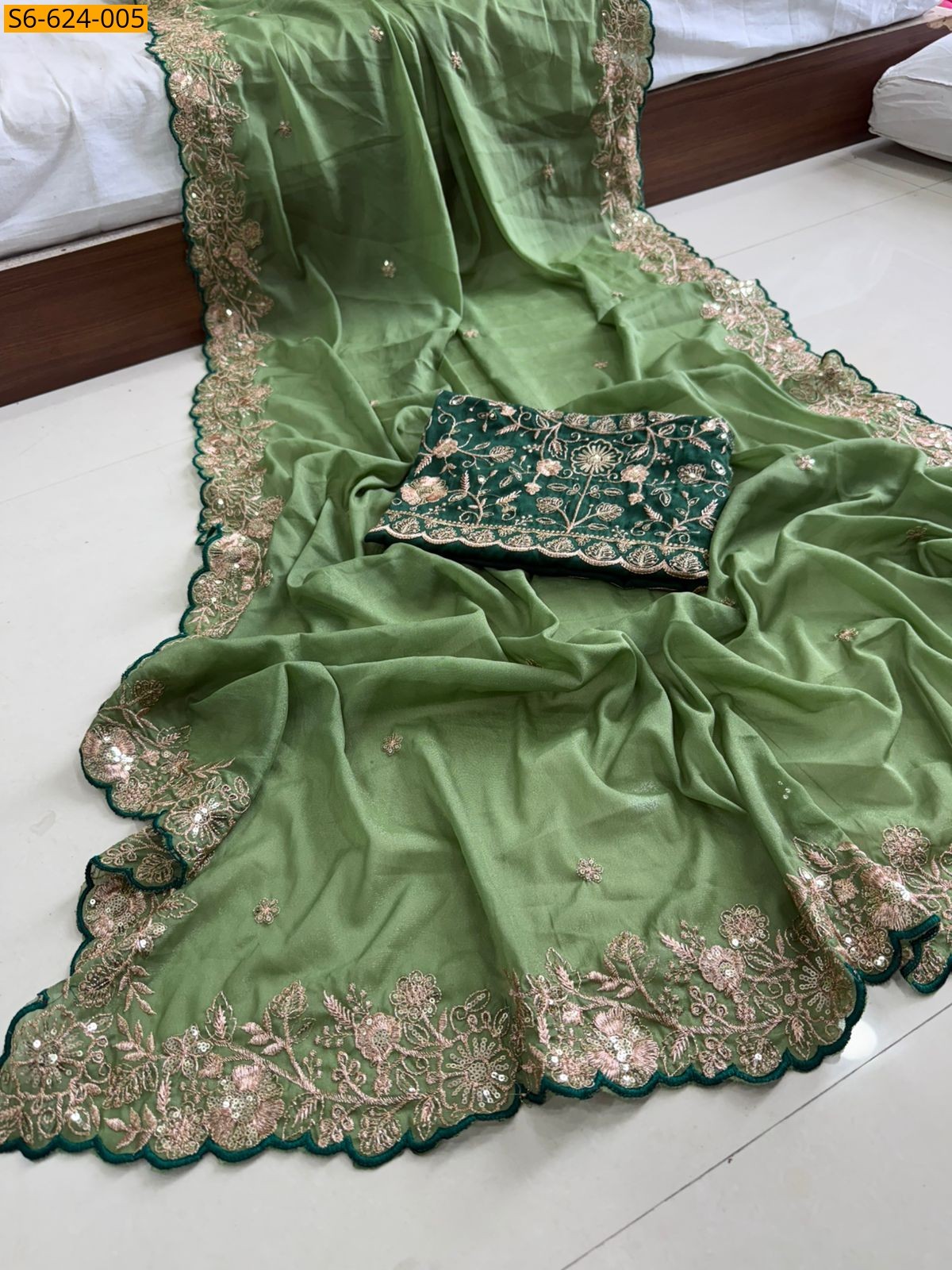 Green Star Georgette Embroidery saree