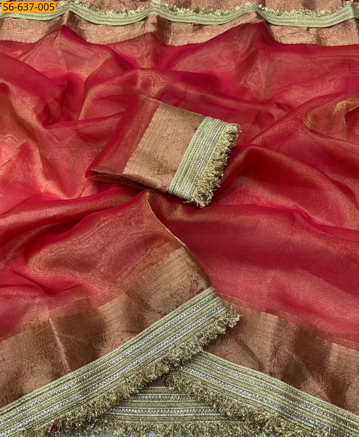 Red Tissue Orgenza Lace Border Saree