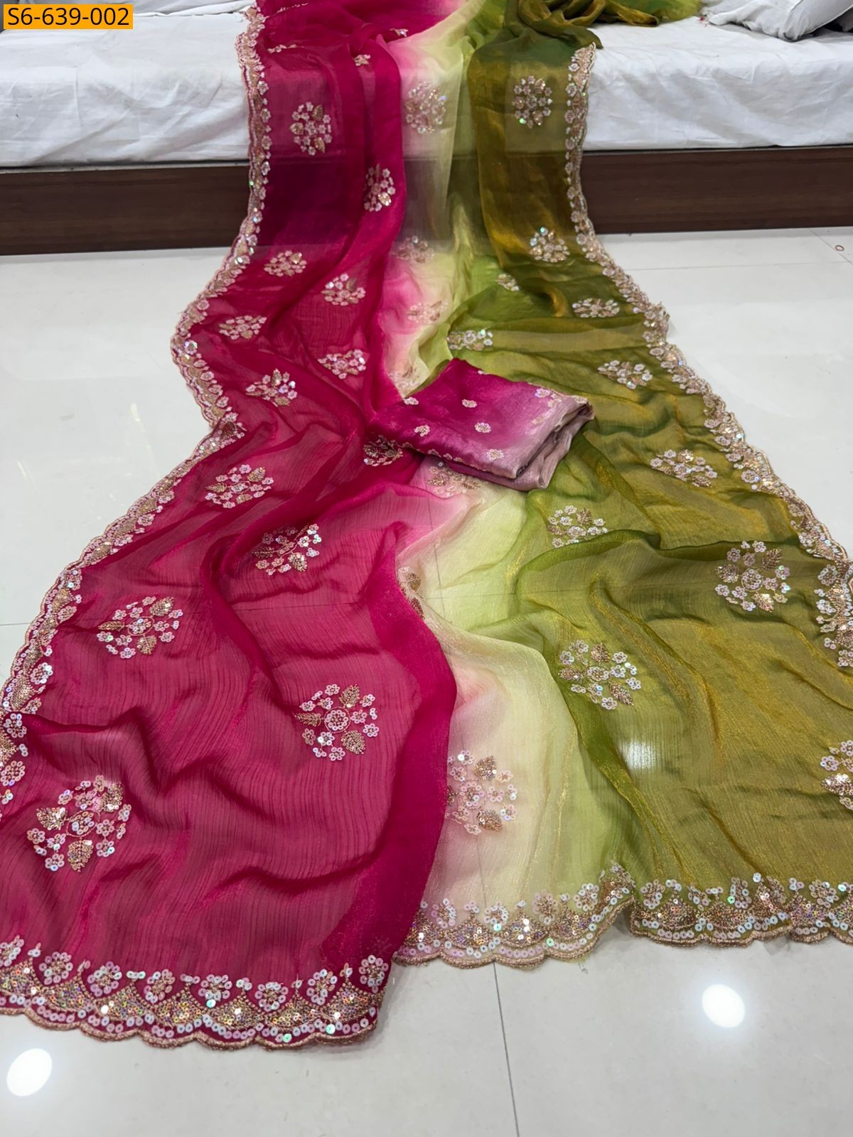 Multi color Fendy Chiffon Shaded Sequence Saree