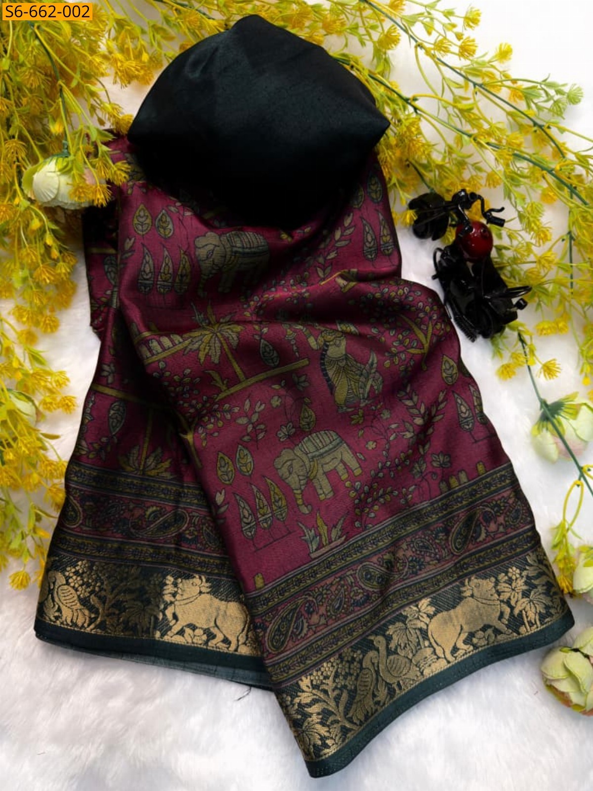 Magenta Soft bleck dola silk sarees