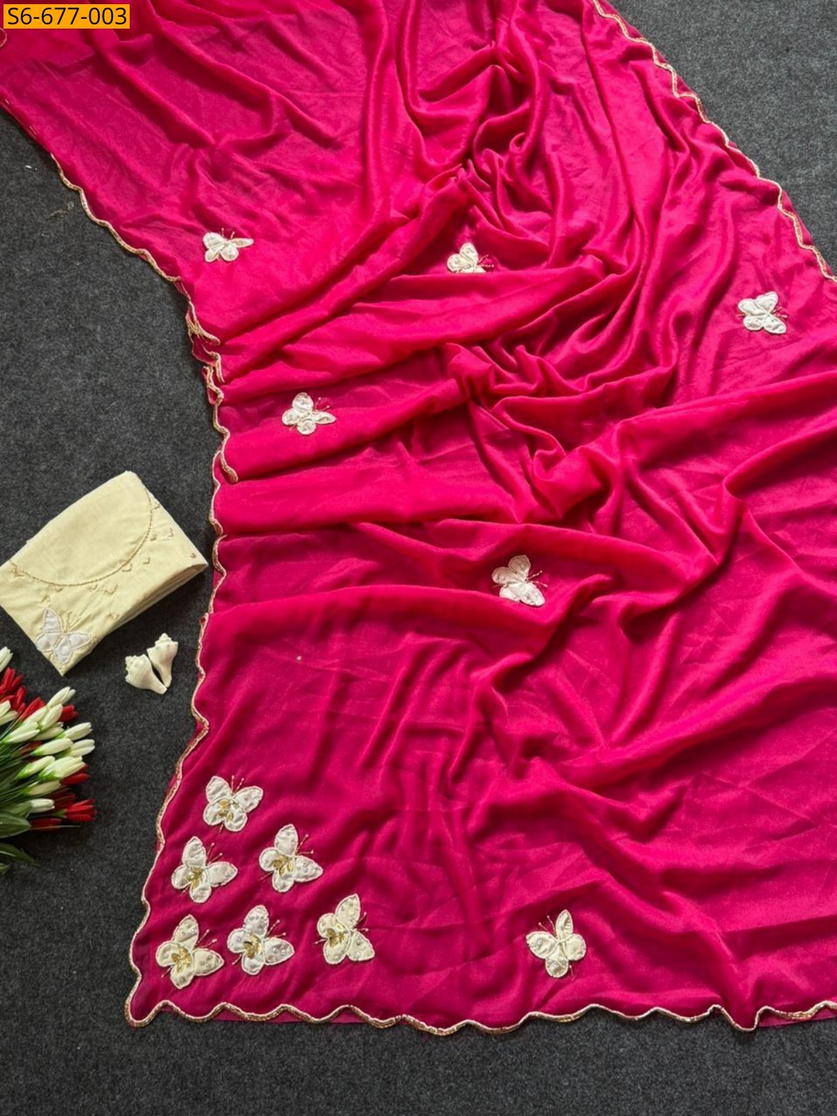 Pink Butterfly Handwork sarees