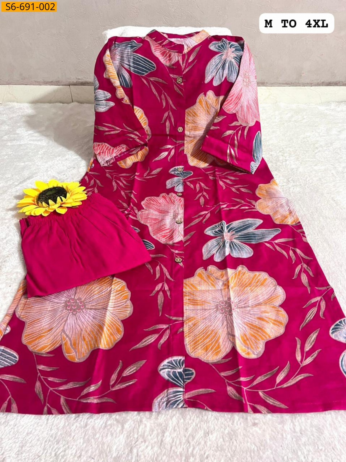 Pink Fancy Blended Cotton Kurti With pant Set