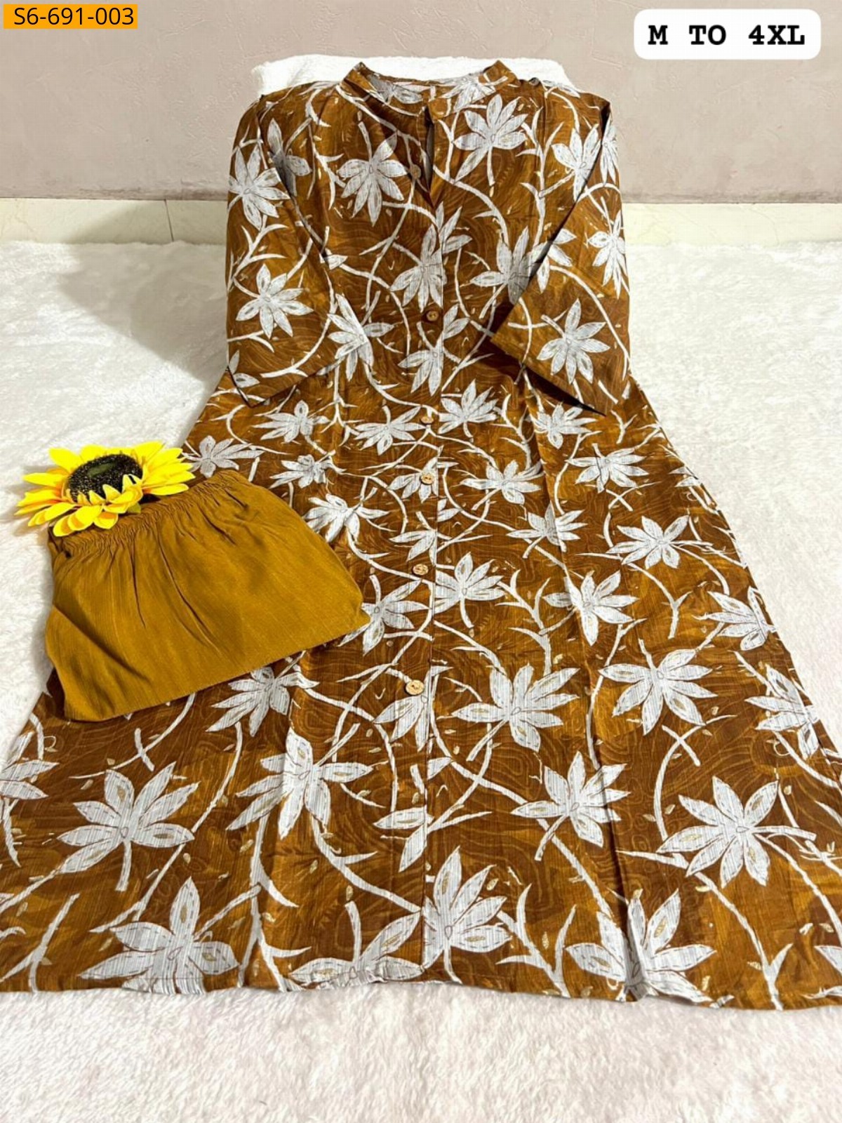 Brown Fancy Blended Cotton Kurti With pant Set
