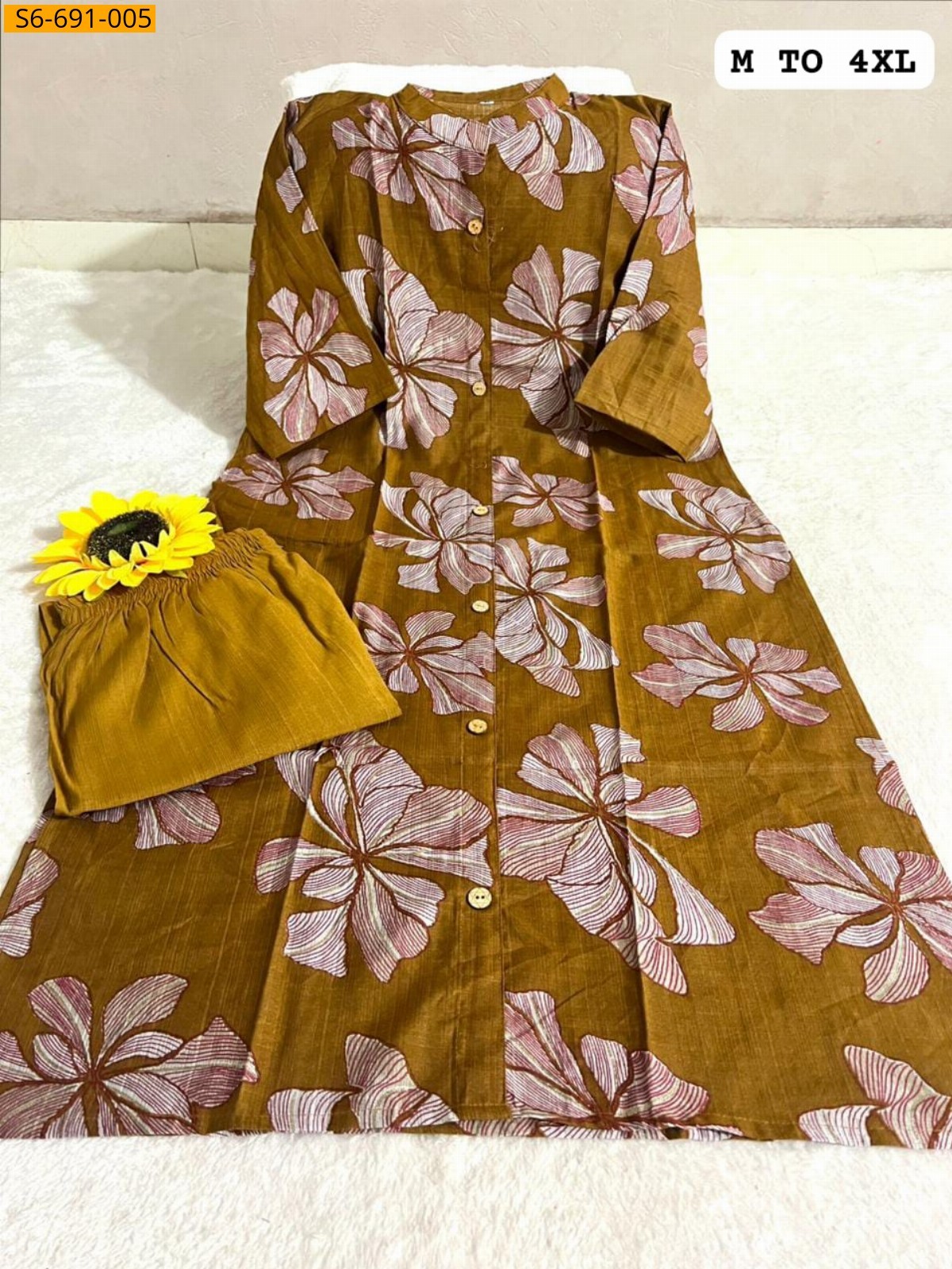 Brown Fancy Blended Cotton Kurti With pant Set