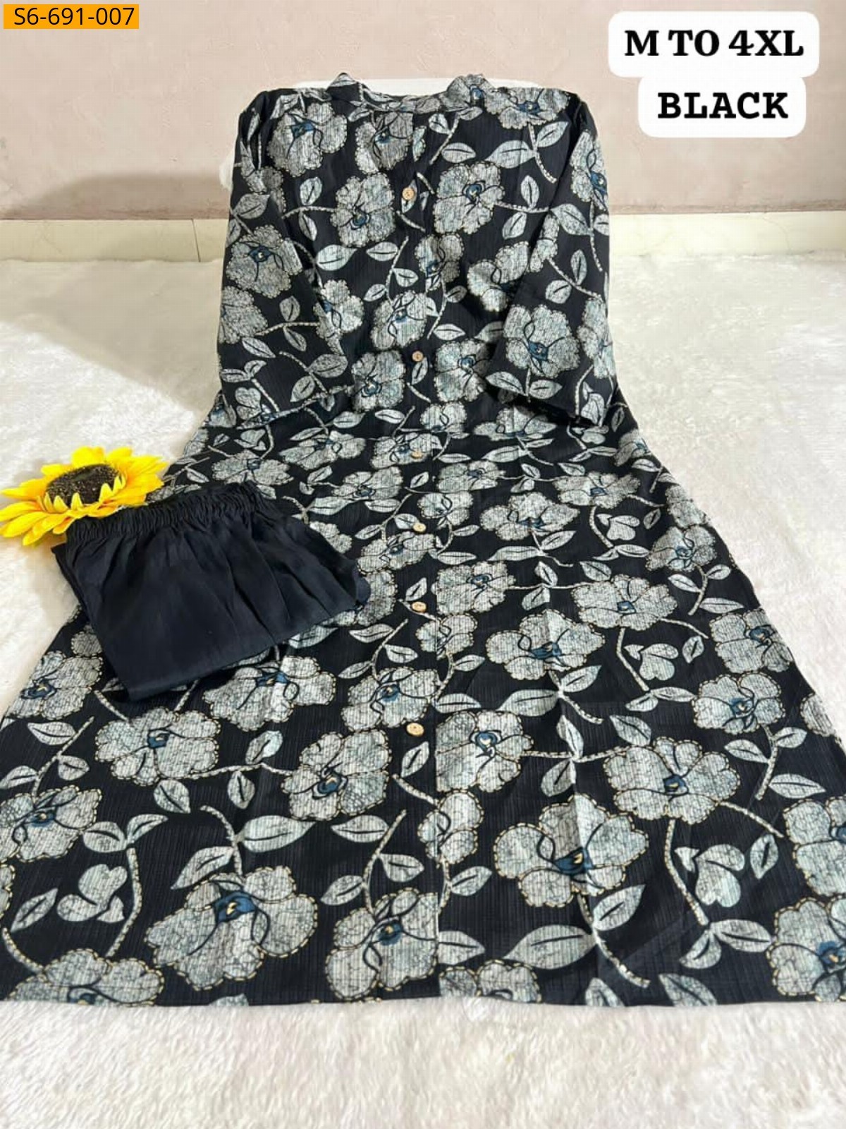 Black Fancy Blended Cotton Kurti With pant Set