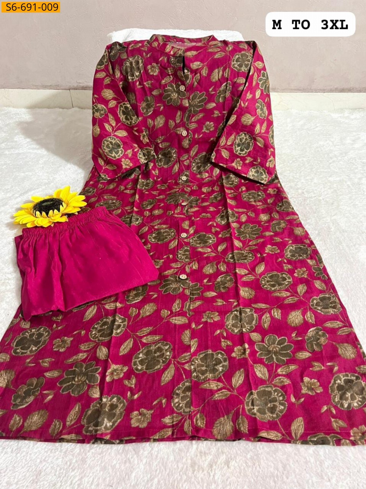 Red Fancy Blended Cotton Kurti With pant Set