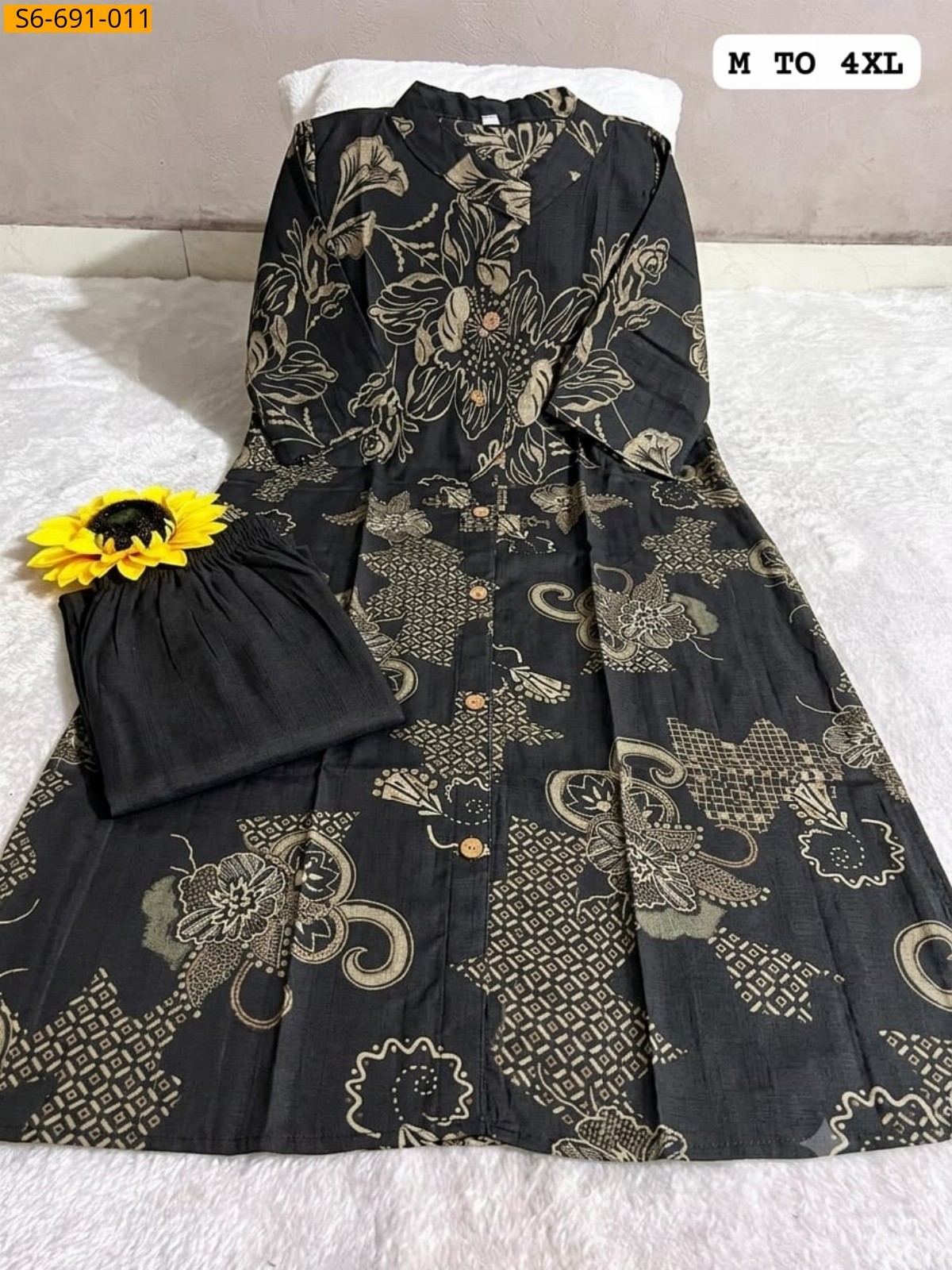 Black Fancy Blended Cotton Kurti With pant Set
