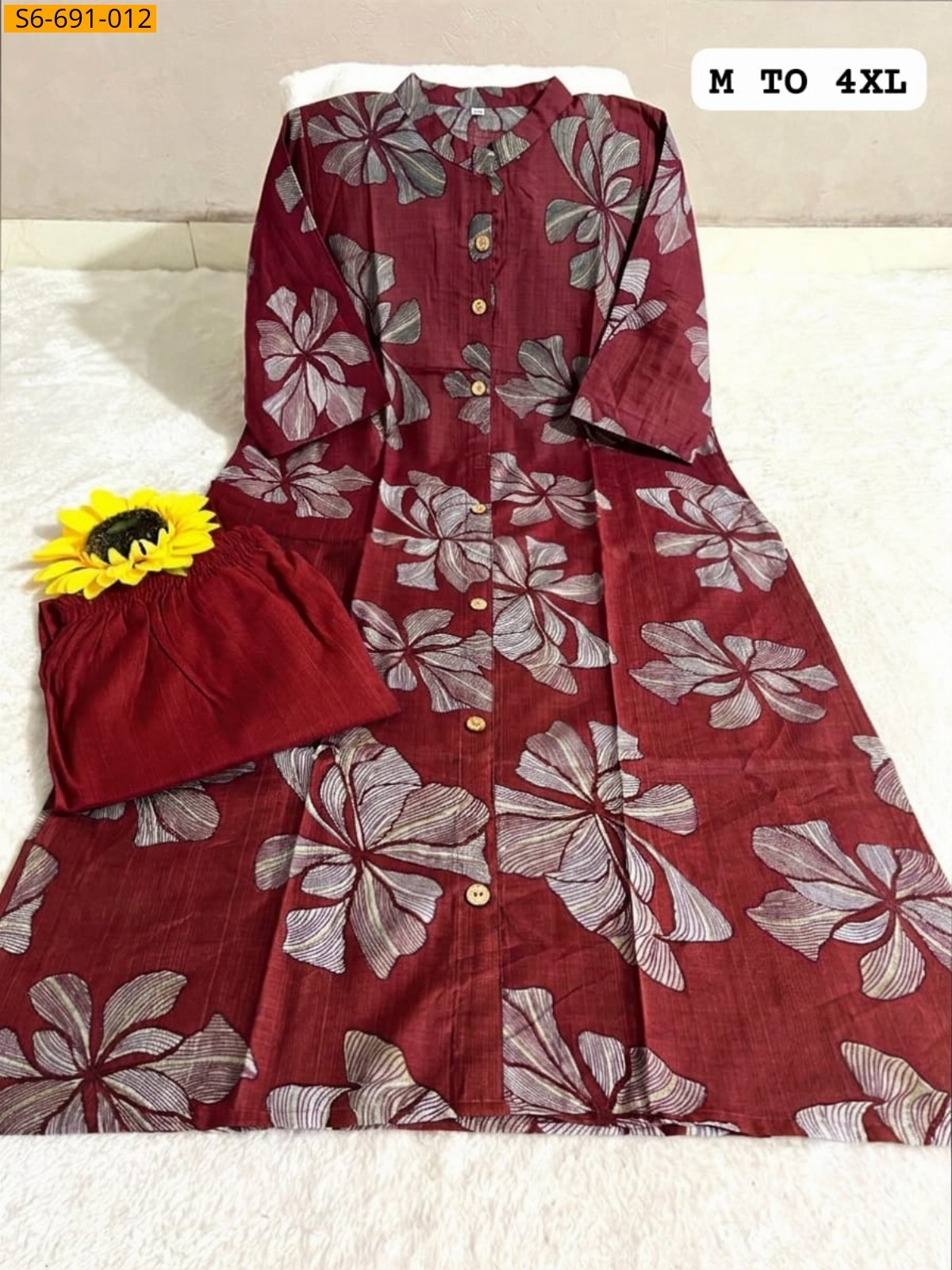 Dark red Fancy Blended Cotton Kurti With pant Set