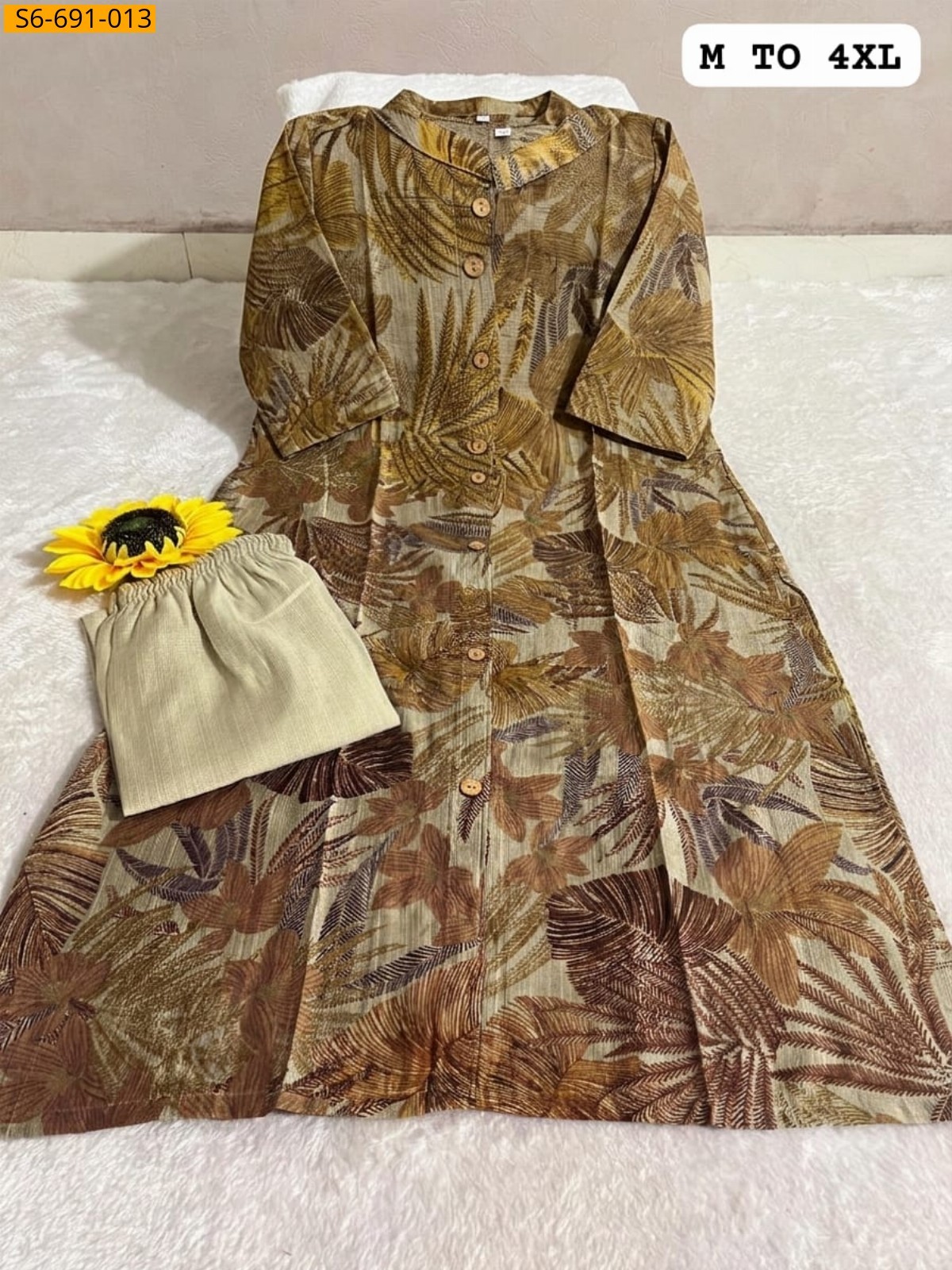 Brown Fancy Blended Cotton Kurti With pant Set