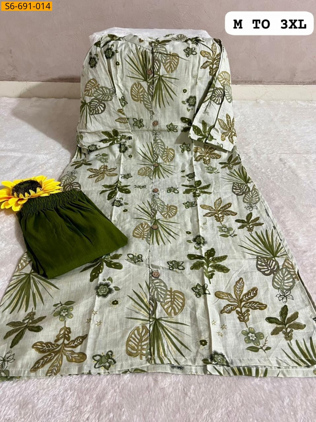 Green Fancy Blended Cotton Kurti With pant Set
