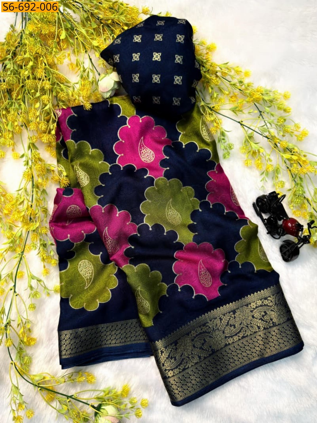 Navy Blue Fancy Marshmellow Saree