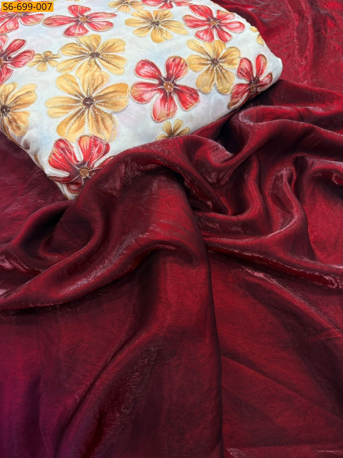 Dark Red Space Fendy Sattin Saree