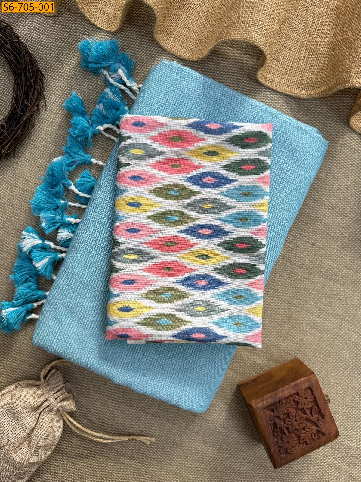 Sky Blue Khadi Cotton Saree