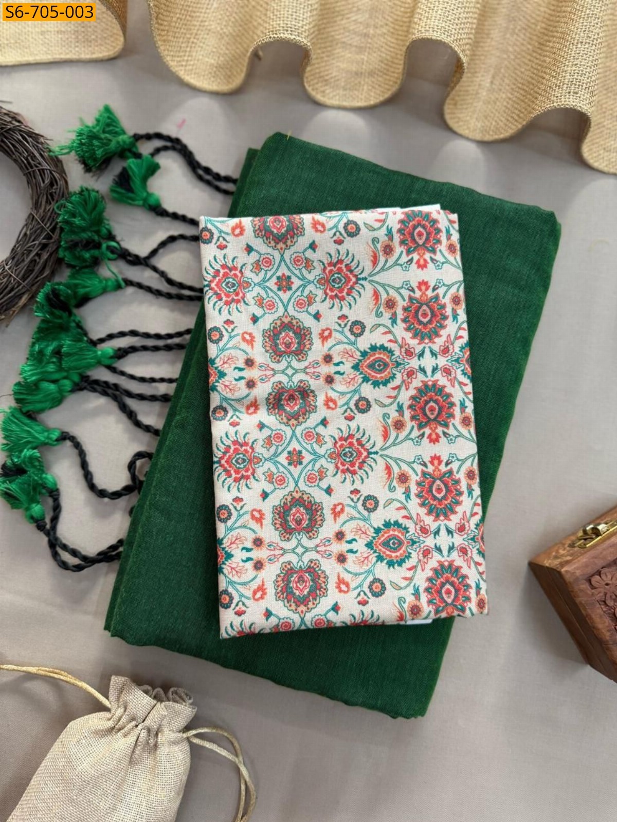 Green Khadi Cotton Saree