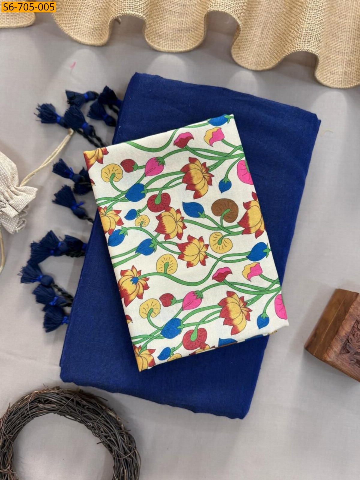 Blue Khadi Cotton Saree