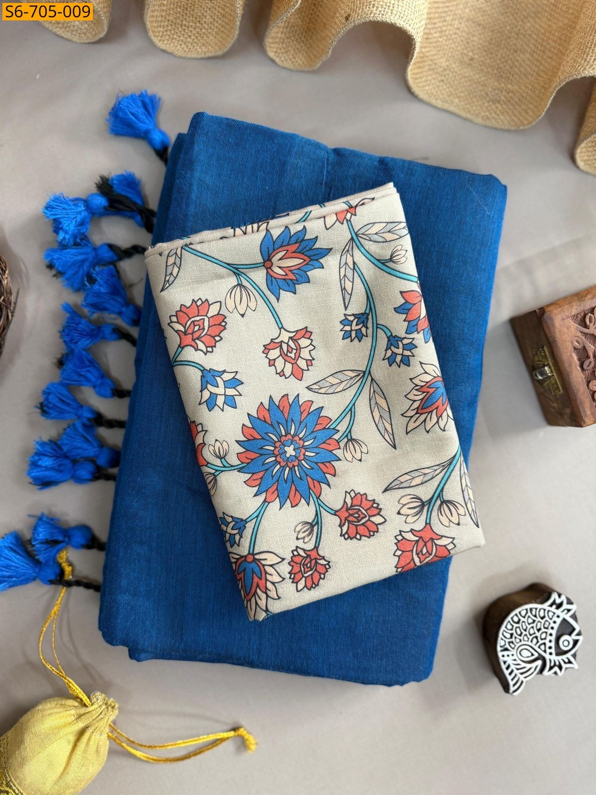 Blue Khadi Cotton Saree