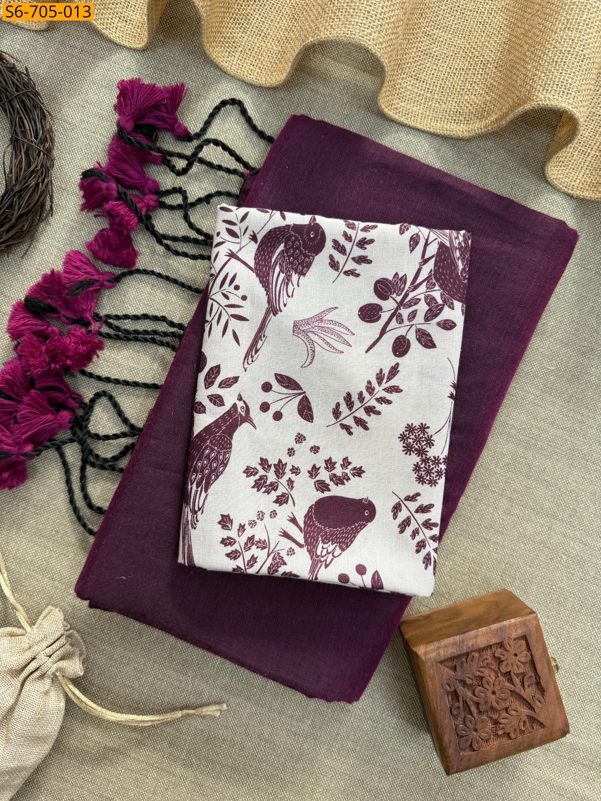 Wine Khadi Cotton Saree