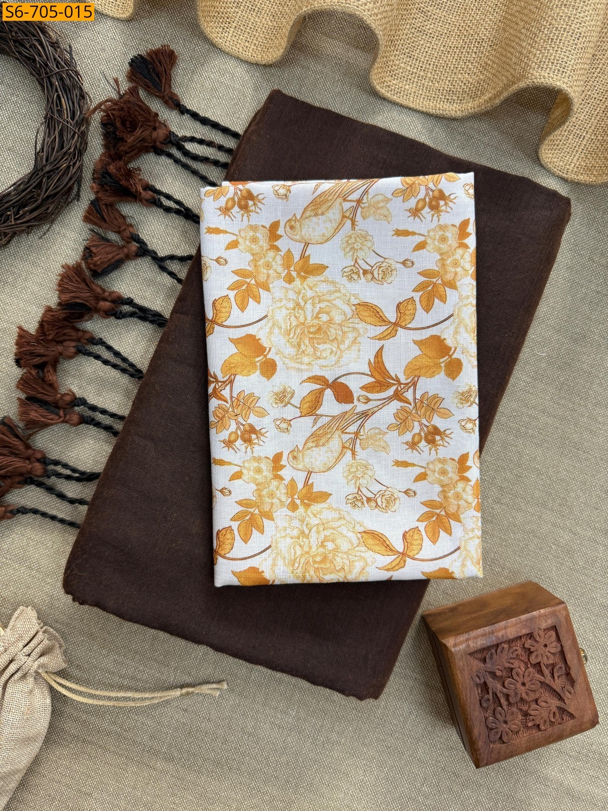 Dark Brown Khadi Cotton Saree