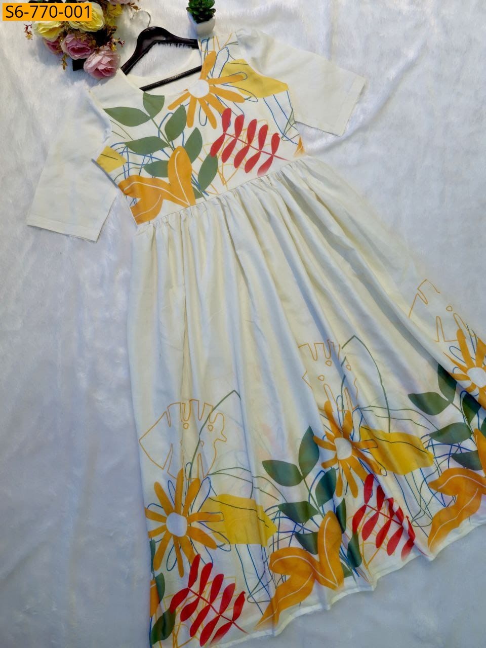 Half White Fancy rayon cotton flower Print Top