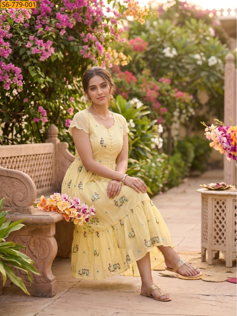 Yellow Fancy Kota Checks Gown Yellow Fancy Kota Checks Gown