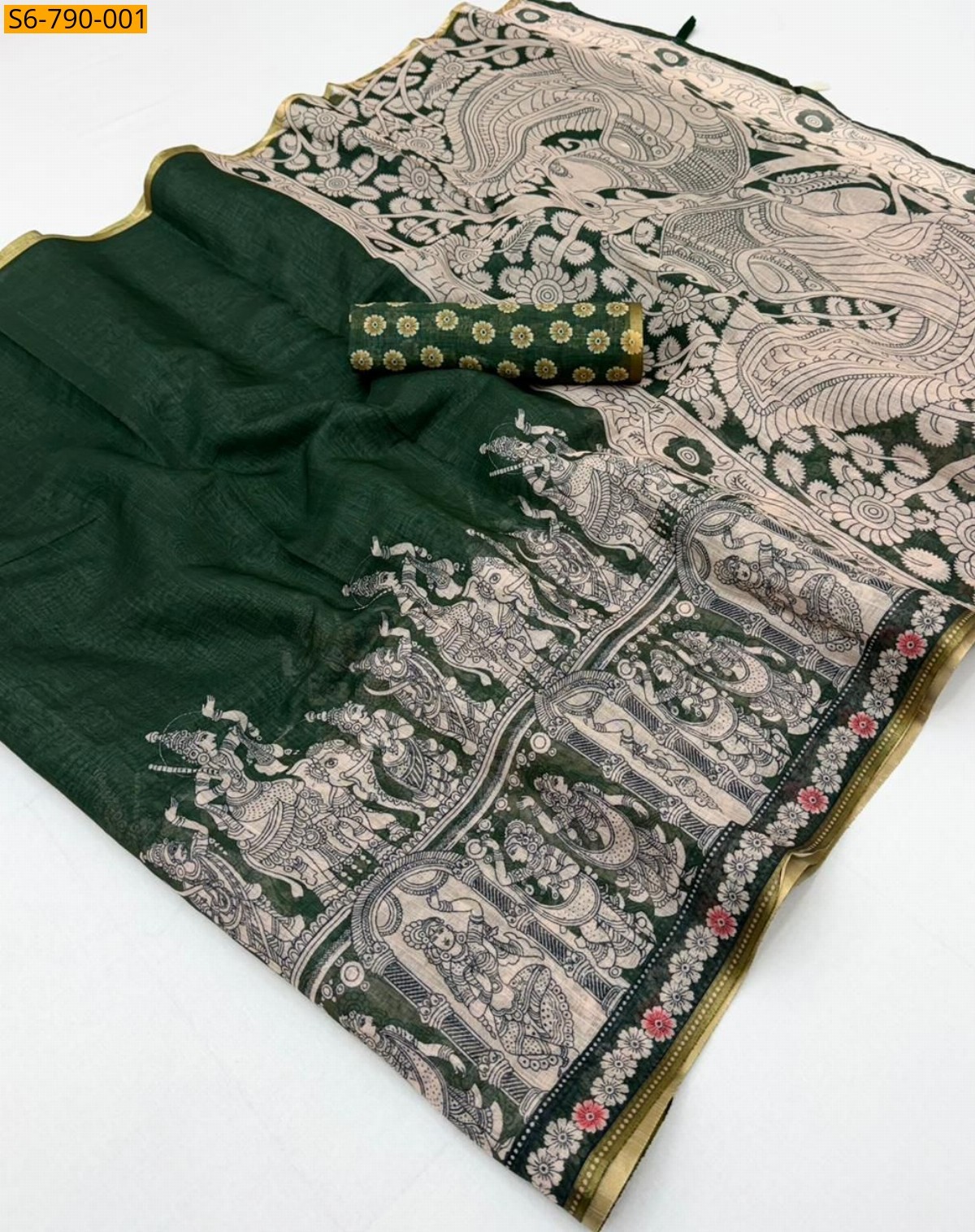 Green Fancy Soft Cotton based Linen Saree