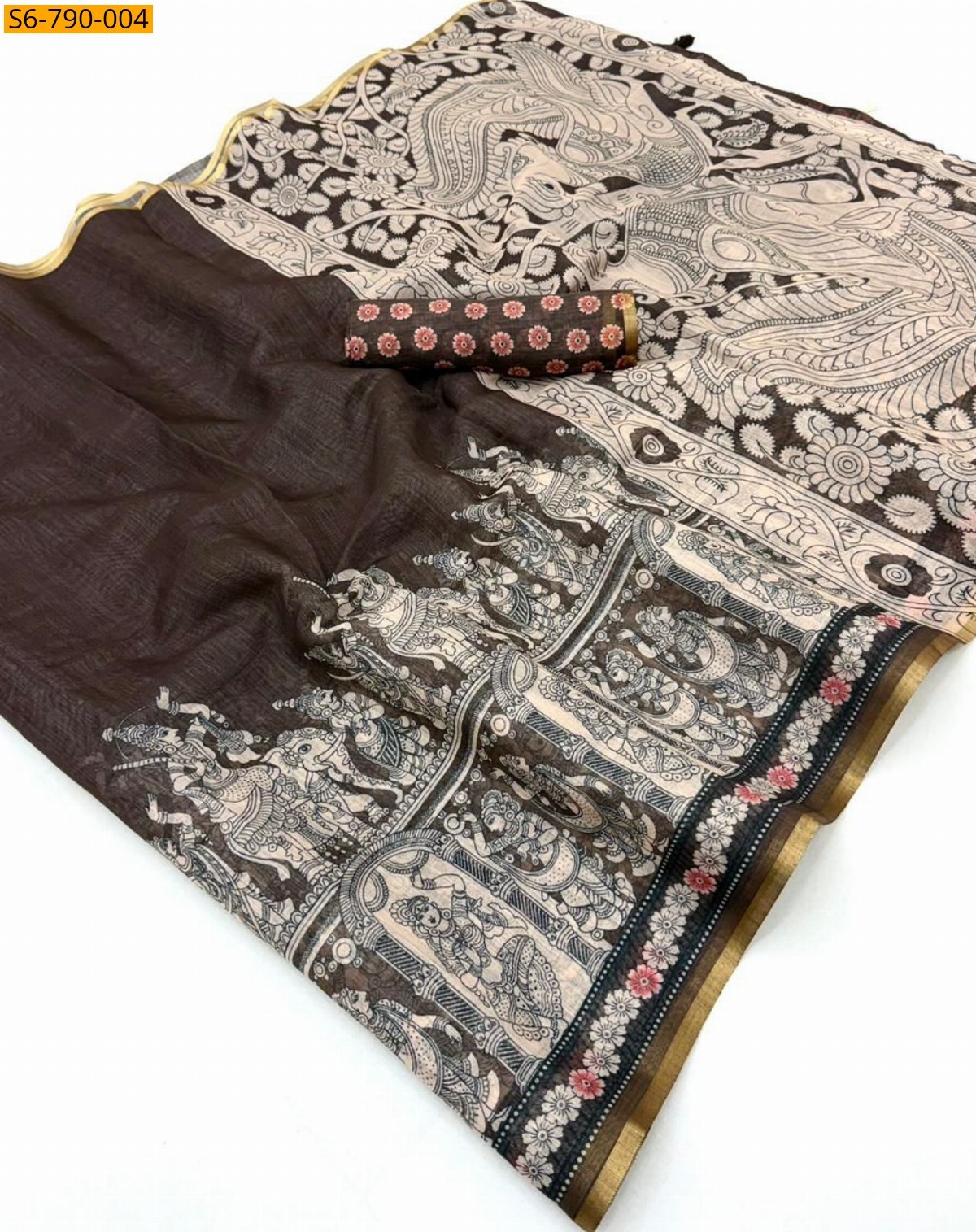 Brown Fancy Soft Cotton based Linen Saree